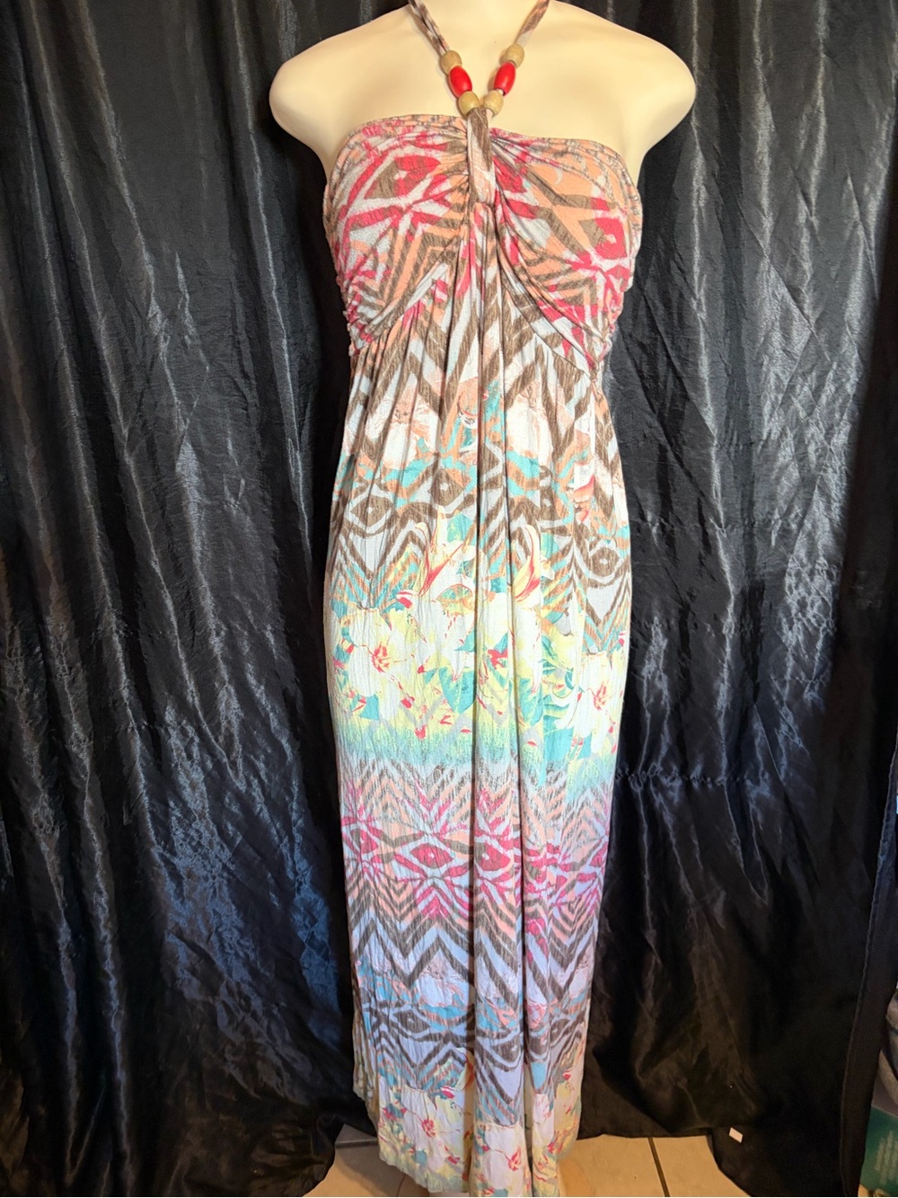 American Rag Strapless Multicolor Halter-Bead Maxi Dress